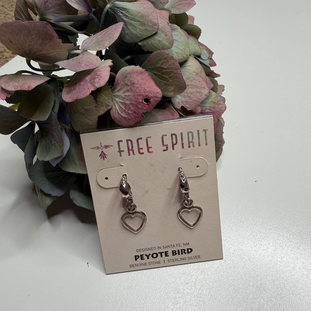 PEYOTE BIRD Heart Drop Earrings Silver Red Stone Women's OS NWT